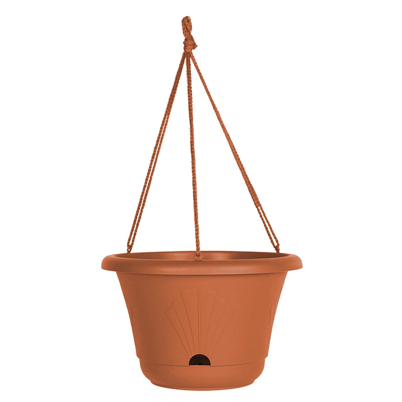 Bloem Lucca Self Watering Hanging Basket: 13" - Terra Cotta - Durable and Long Lasting Plastic Pot, Macrame Hanger with Ring, For Indoor and Outdoor Use, Gardening, 2 Gallon Capacity